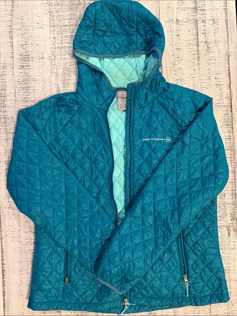 Free Country Teal Quilted Hooded Packable Jacket